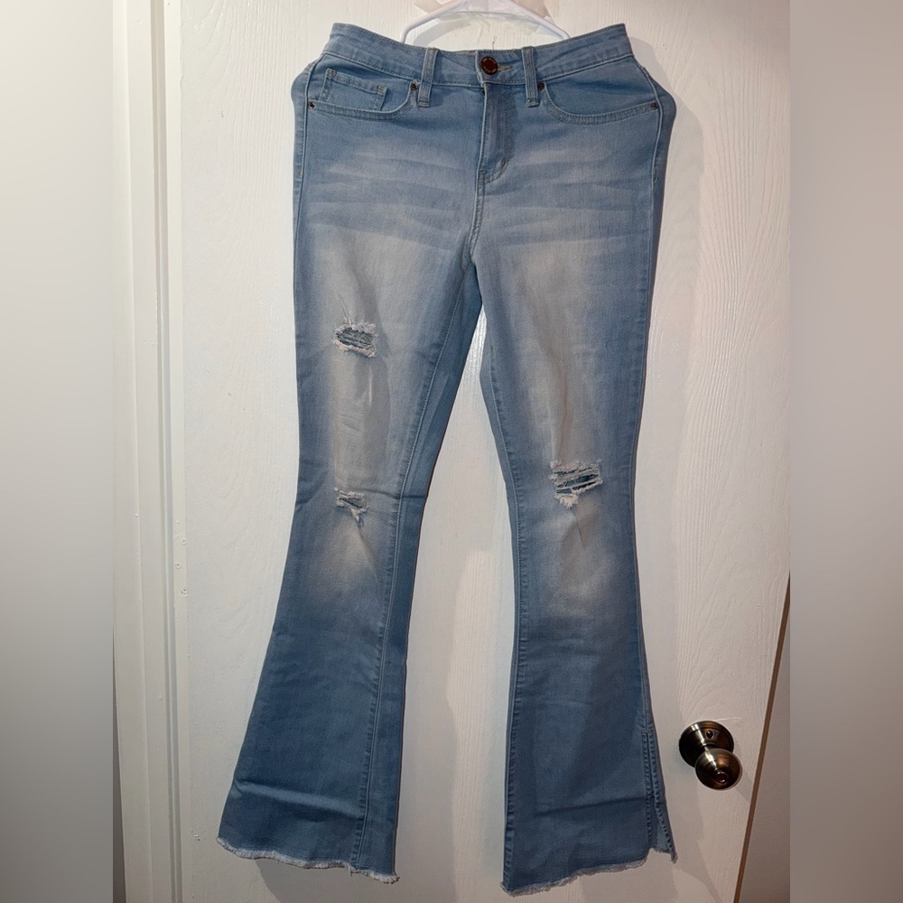 YMI Light Blue Distressed Flare Jeans - Women's